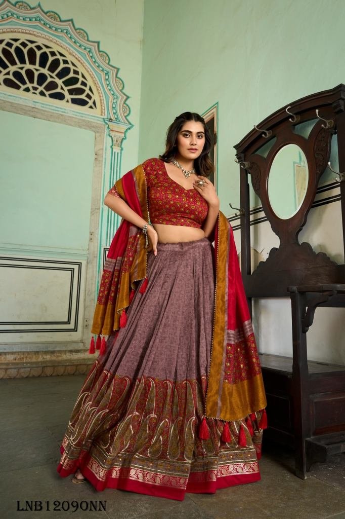 Purple New Arrival Tussar Silk Kashmiri Foil Print Lehenga Choli