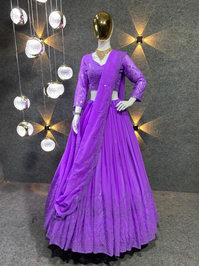 Purple Party Wear Georgette Lehenga Choli With Multi Work
