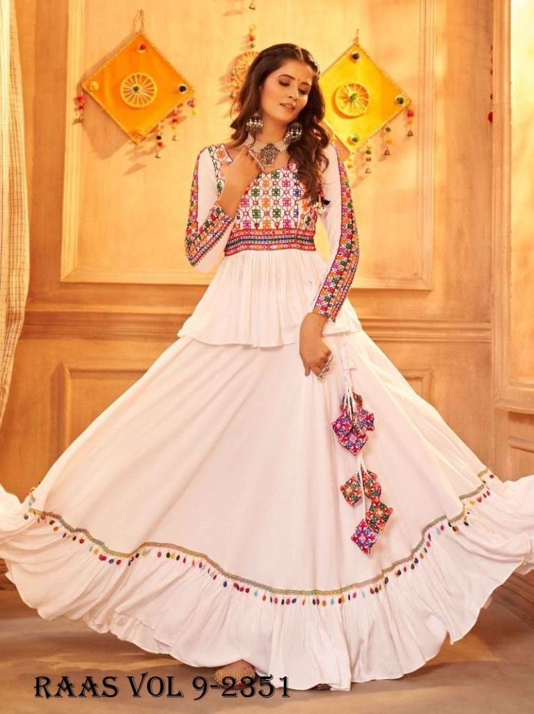 Raas Vol 9 White Traditional Navaratri Chaniya Choli With Koti