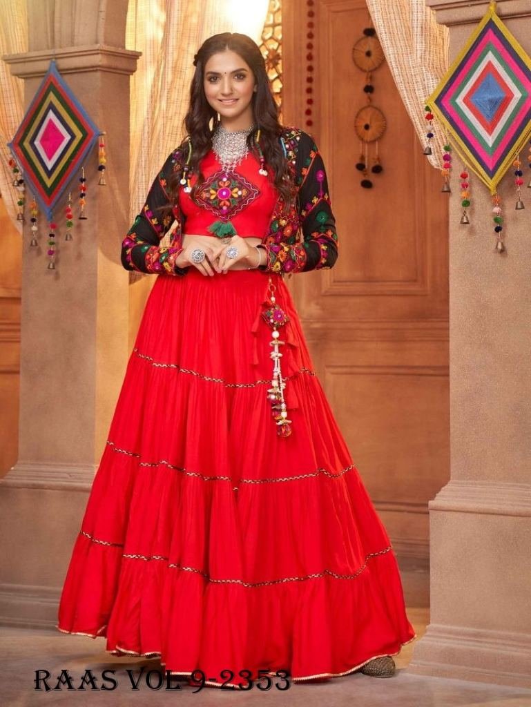 Raas Vol 9 Red Traditional Navaratri Chaniya Choli With Koti