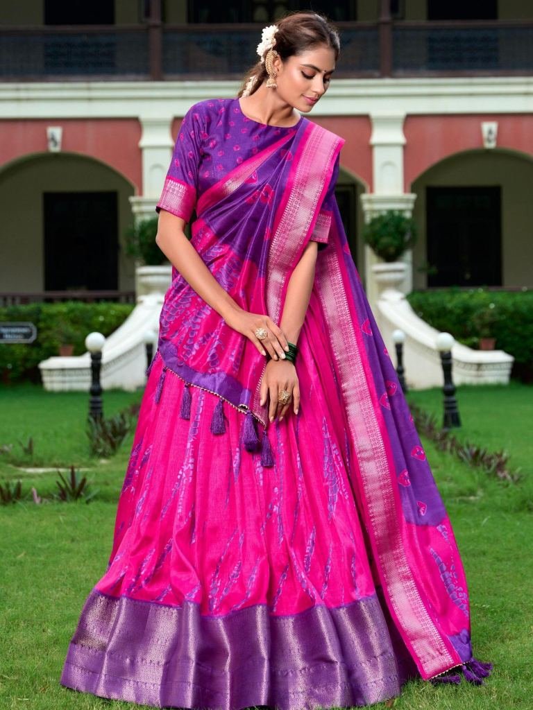 Rani Color Dola Silk Shibori Printed Lehenga Choli