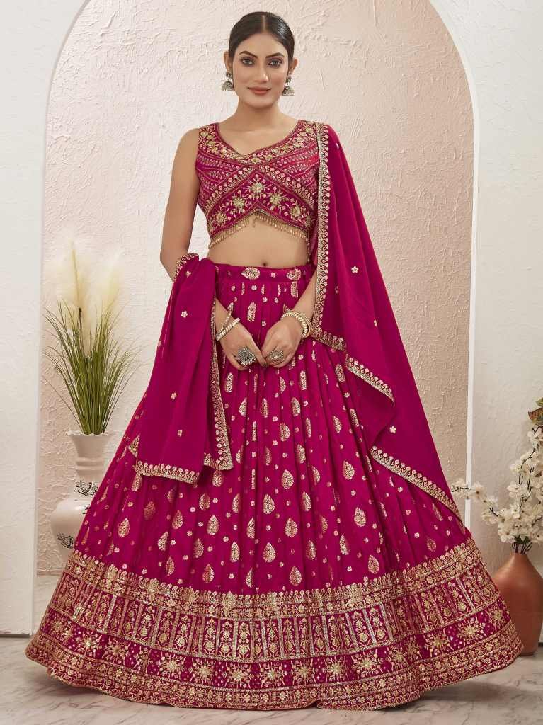 Rani Pink Jacquard Dola Silk Lehenga Choli Set for Engagement
