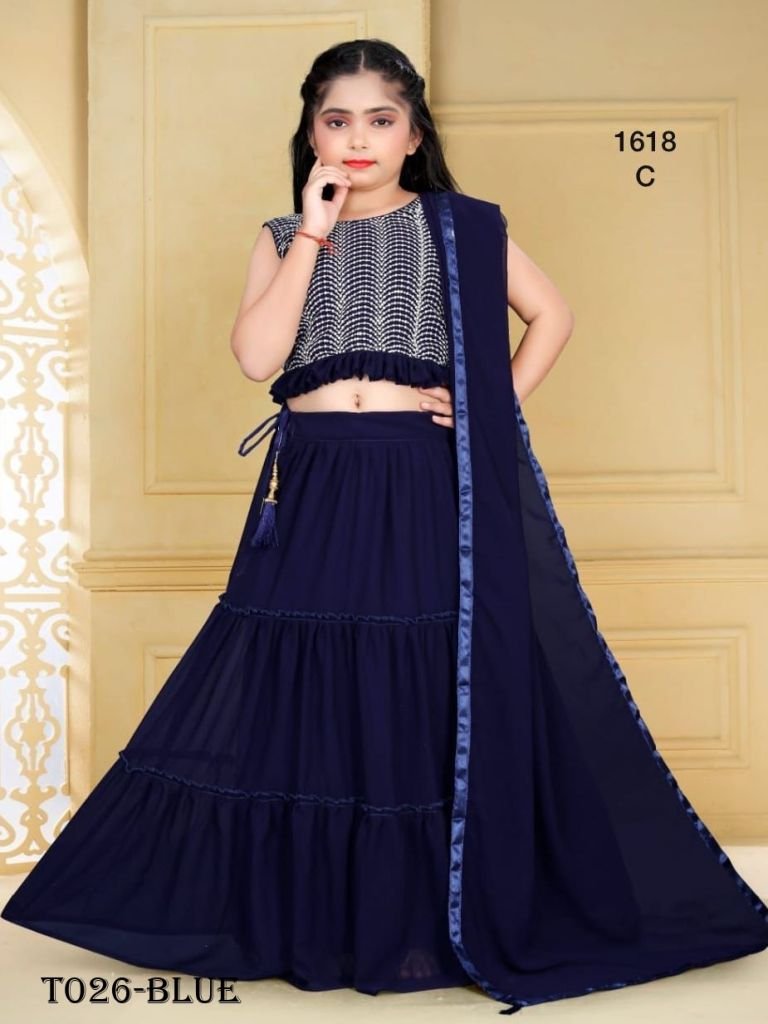Ready Made Georgette Blue Lehenga Choli With Embroidery Work