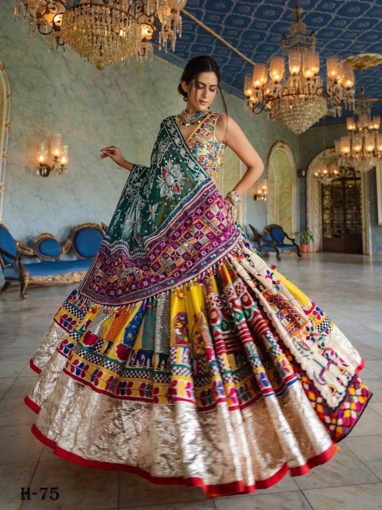 Real Mirror Work Yellow Silk Lehenga Choli and Dupatta