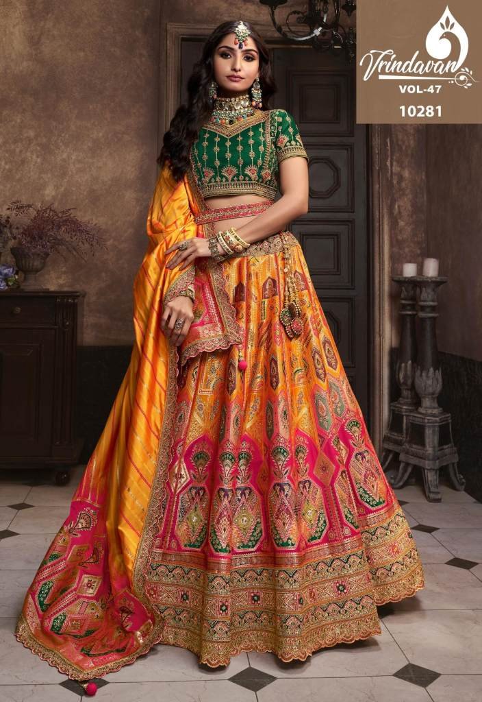Royal Vrindavan Vol 47 Organge and Pink Banarasi Silk Lehenga