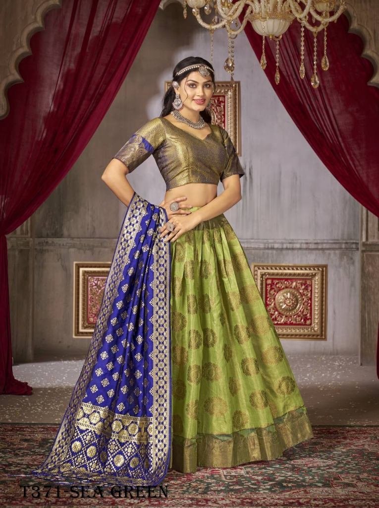 Mehendi Green Jaquard Silk Lehenga Choli