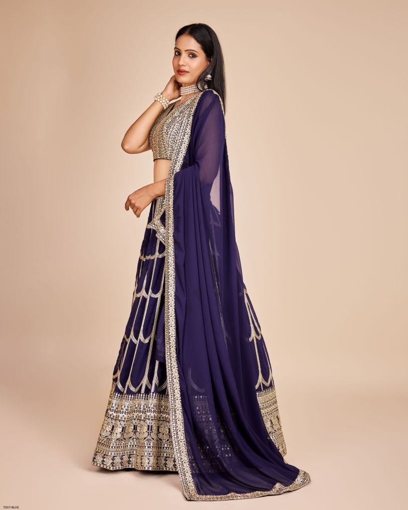 Sequins Embroidery Work Purple Georgette Lehenga Choli