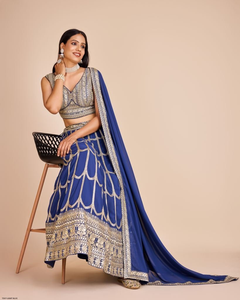 Light Blue Embroidery Work Georgette Lehenga Choli
