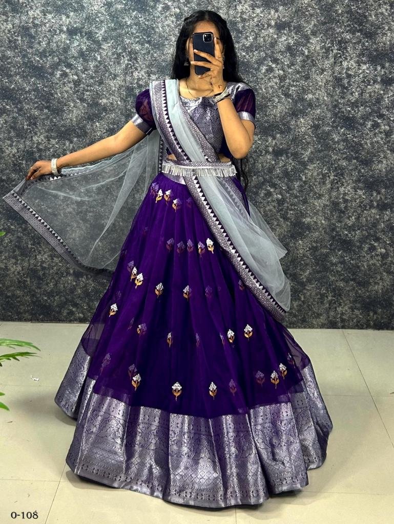 Soft Organza Embroidered Purple Lehenga