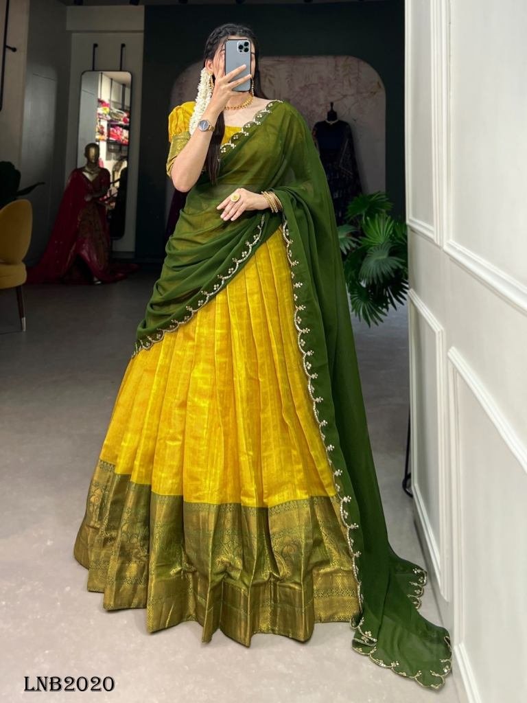 South Indian Kanjivaram Silk Yellow Colour Lehenga
