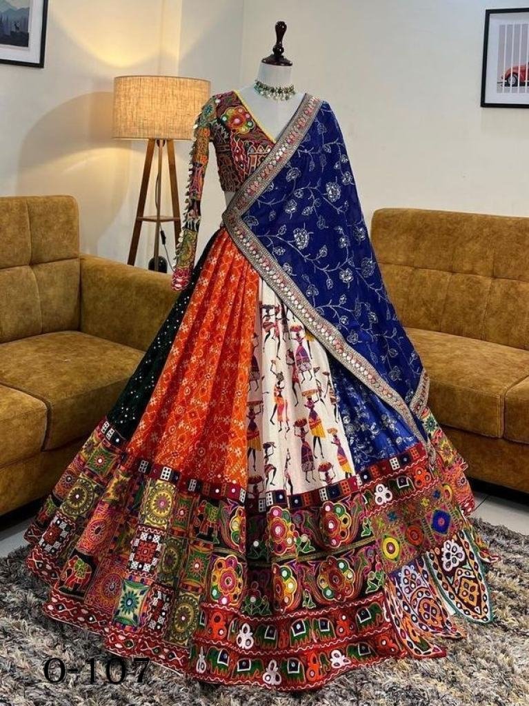 Stylish Printed Butter Silk Colourful Lehenga Choli