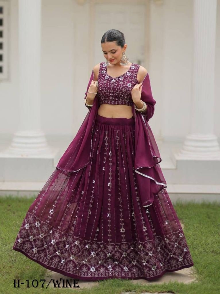 Traditional Georgette Silk Wine Lehenga Choli