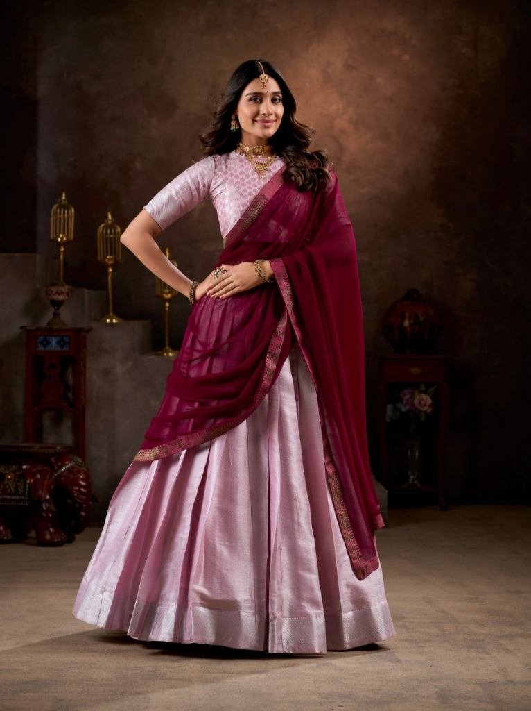 Traditional Look Of Designer Jacquard Silk Pink Lehenga Choli