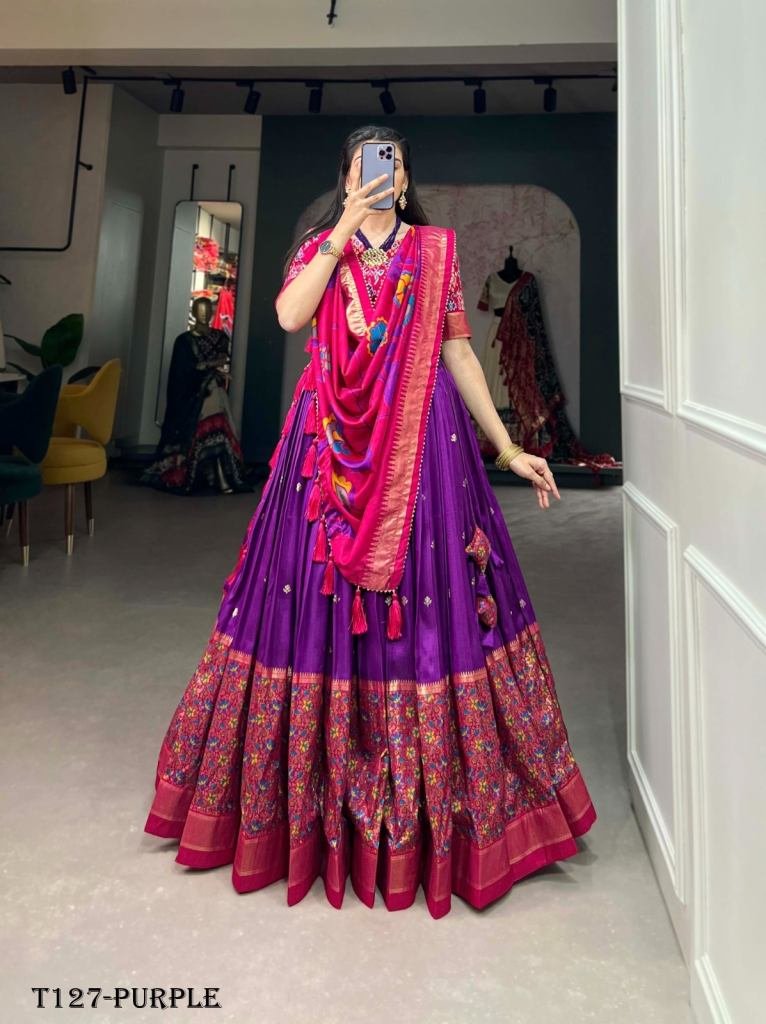 Trendy Purple Tussar Silk Lehenga Choli