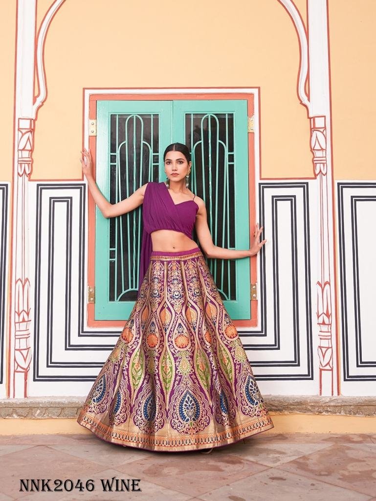 Urvika Banarasi Silk Wine Lehenga Choli