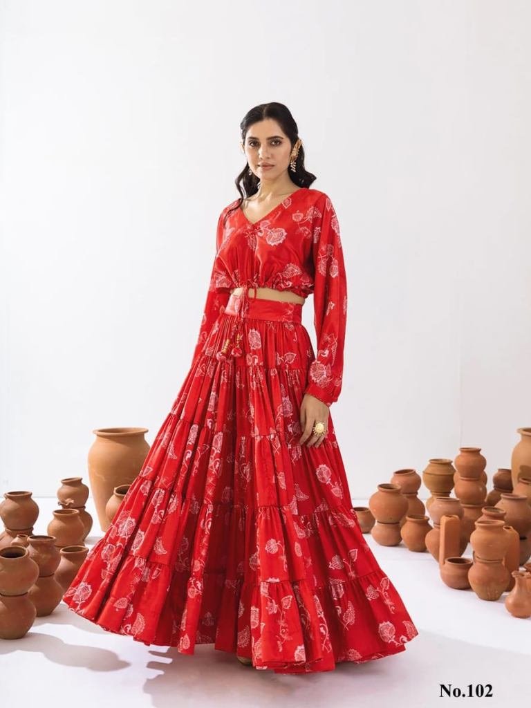 Vallari Vol 1 Red Digital Printed Crop Top Lehenga Choli