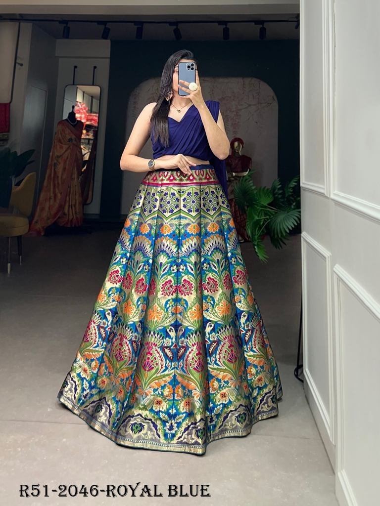 Designer Wedding Royal Blue Urvika Banrasi Silk Lehenga Choli