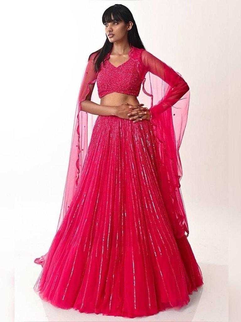 Wedding Wear Pink Net Sequence Lehenga Choli