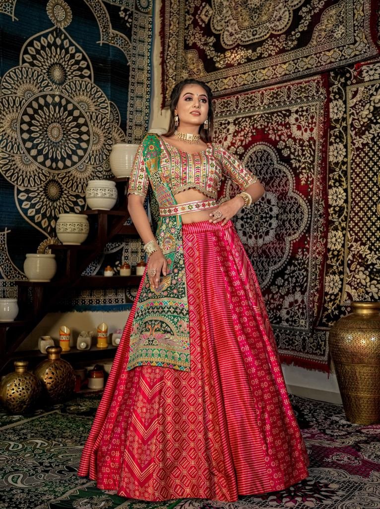 Wedding Wear Rani Pink Malai Satin Lehenga Choli