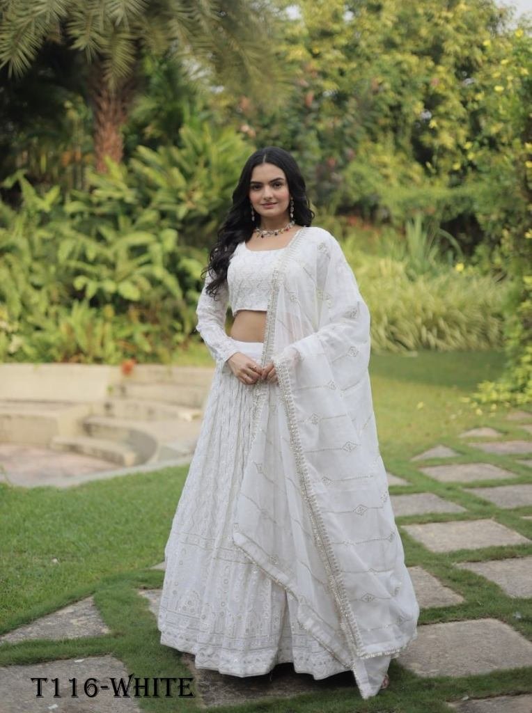 Wedding Wear White Pure Georgette Lehenga Choli