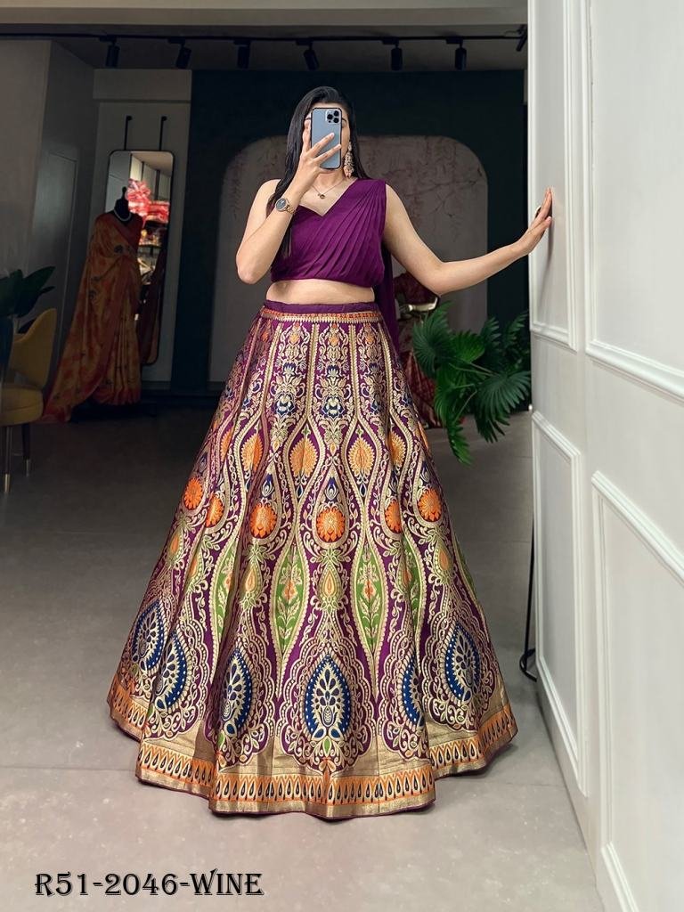 Wedding Wine Urvika Banrasi Silk Lehenga Choli