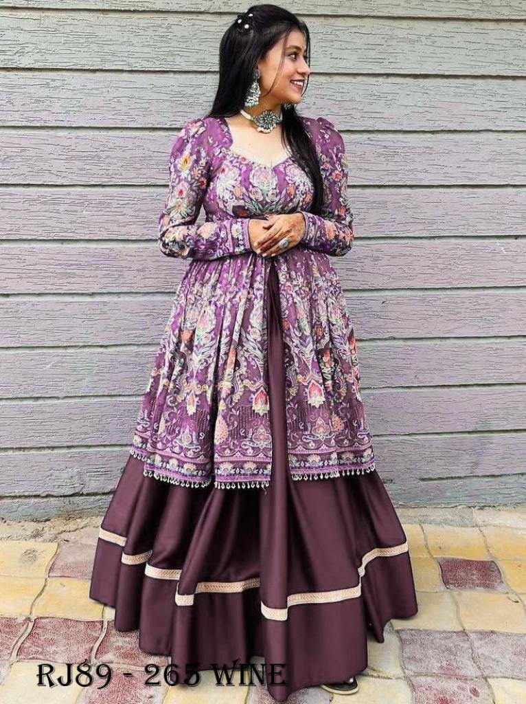 Wine Color Printed 4 Meter Flair Indo Western Lehenga Choli