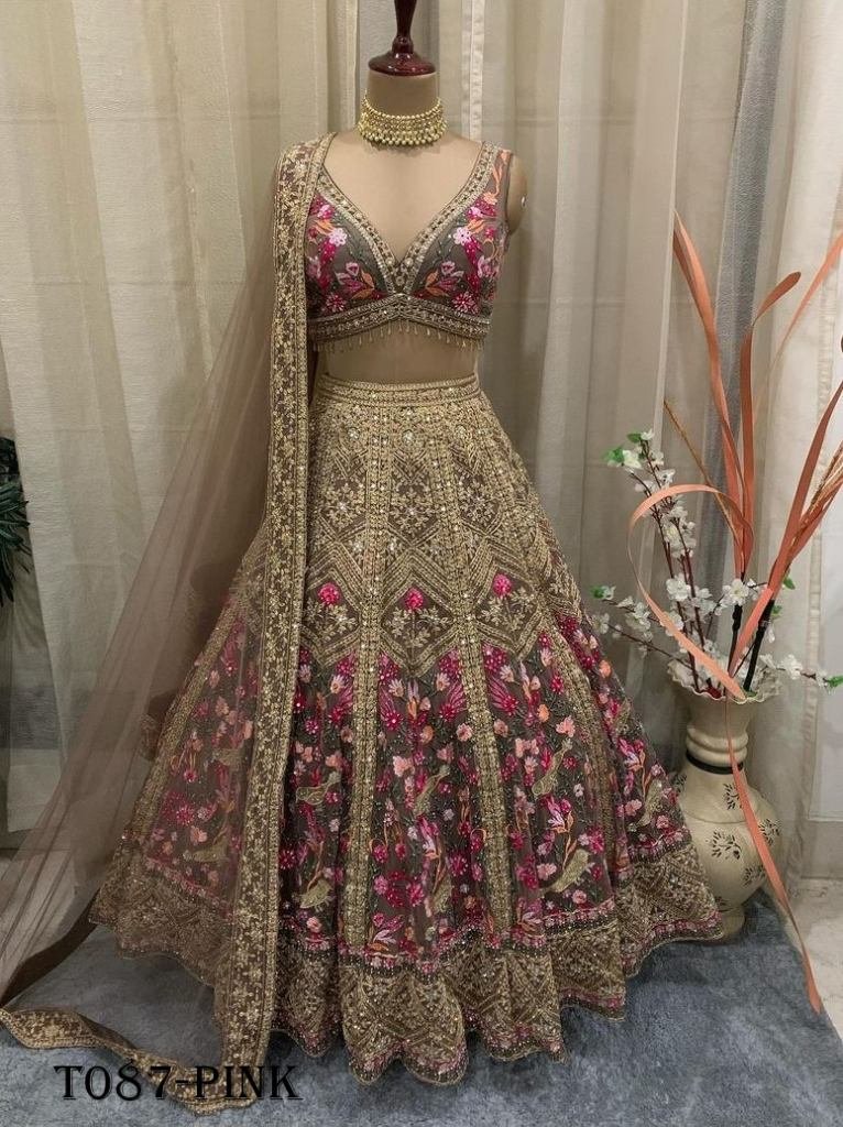 Women Wear Pink Georgette Lehenga With Embroidery Work