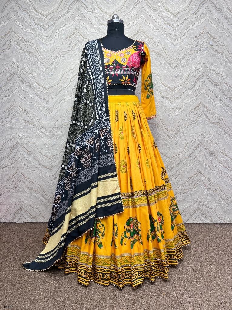 Yellow Digital Printed Navratri Lehenga Choli With Real Mirror Work