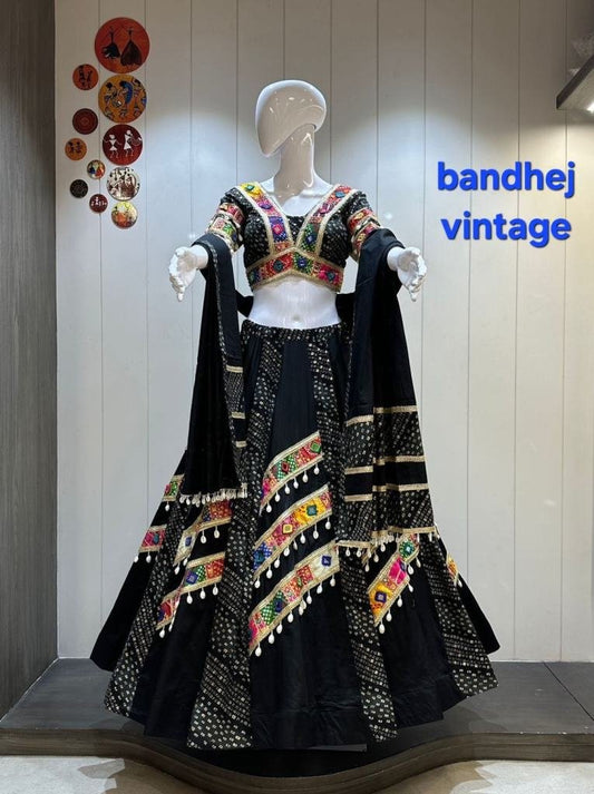 8 Meter Flare Chaniya Choli In Jam Cotton With Bandhani Print