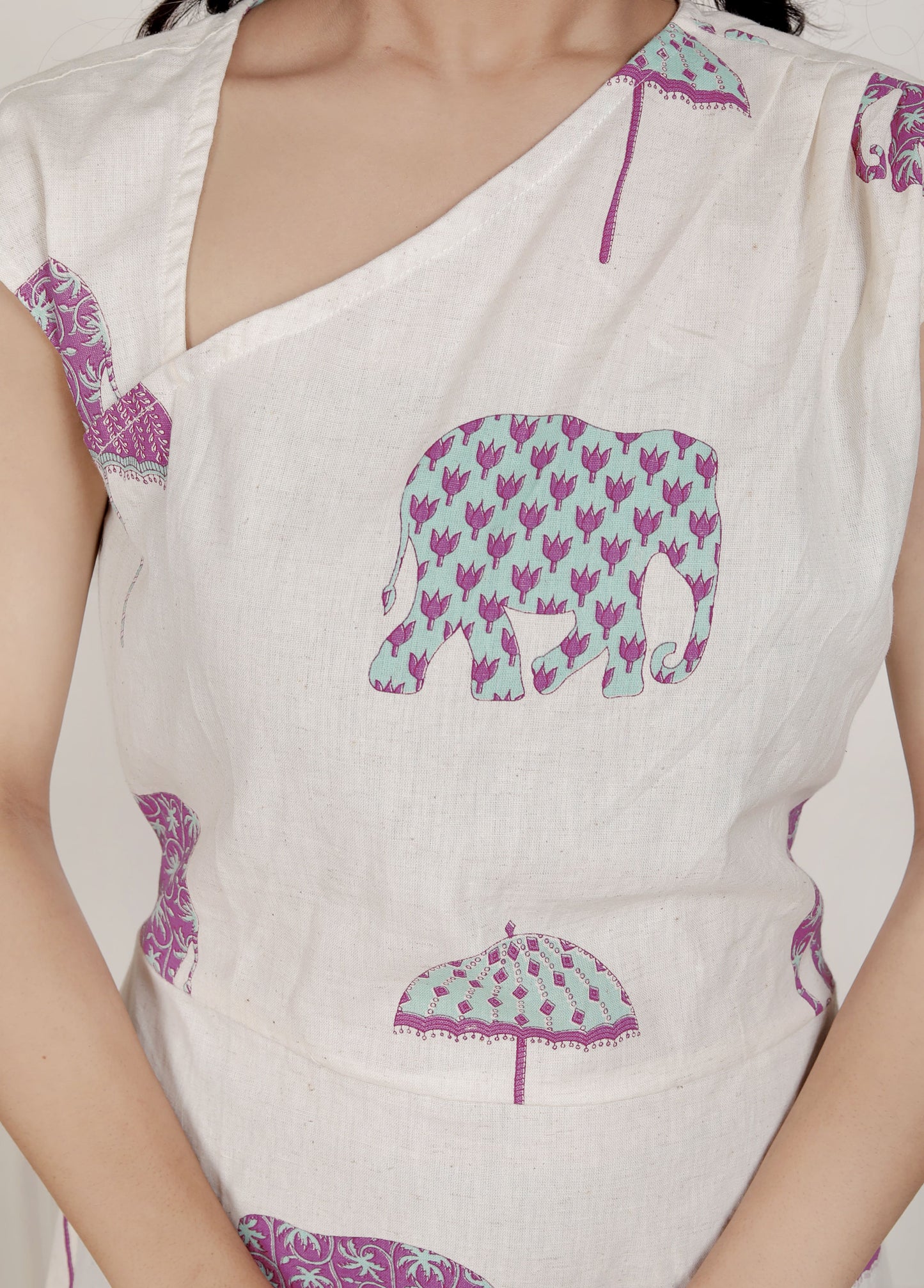 Miravan Womens Off-White Animal printed Asymmetric neck A-line Maxi dress