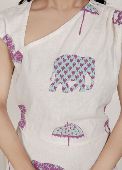 Miravan Womens Off-White Animal printed Asymmetric neck A-line Maxi dress