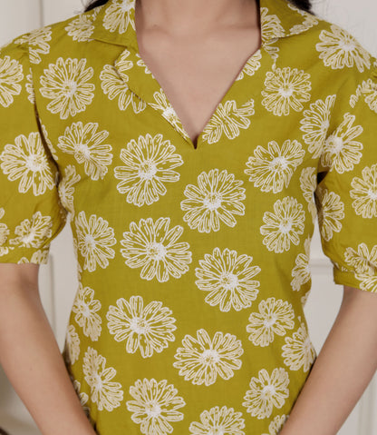 Miravan Women's Yellow Printed Puff Sleeve Floral  Maxi Party Dress