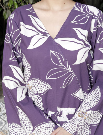 Miravan Womens Pure Cotton Purple Waist Tie-Up Back Zip Closure Jumpsuit