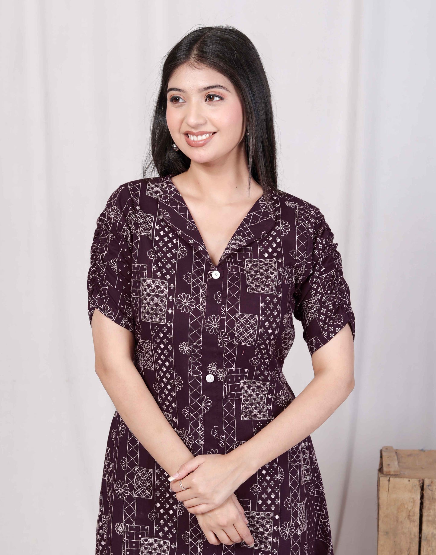 Miravan Womens Wine Mandarin Neck Floral Printed A-Line Party wear Maxi Dress