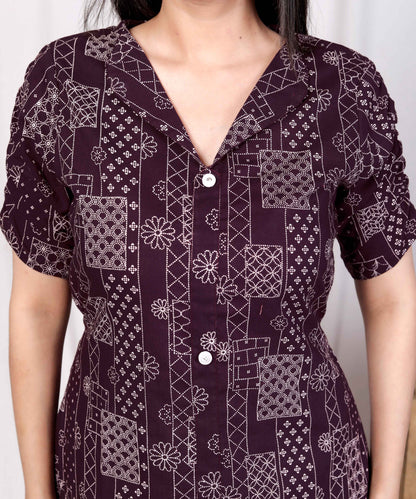 Miravan Womens Wine Mandarin Neck Floral Printed A-Line Party wear Maxi Dress