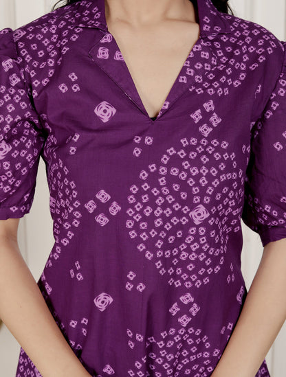 Miravan Womens Purple Bandhni printed A-Line Midi Dress