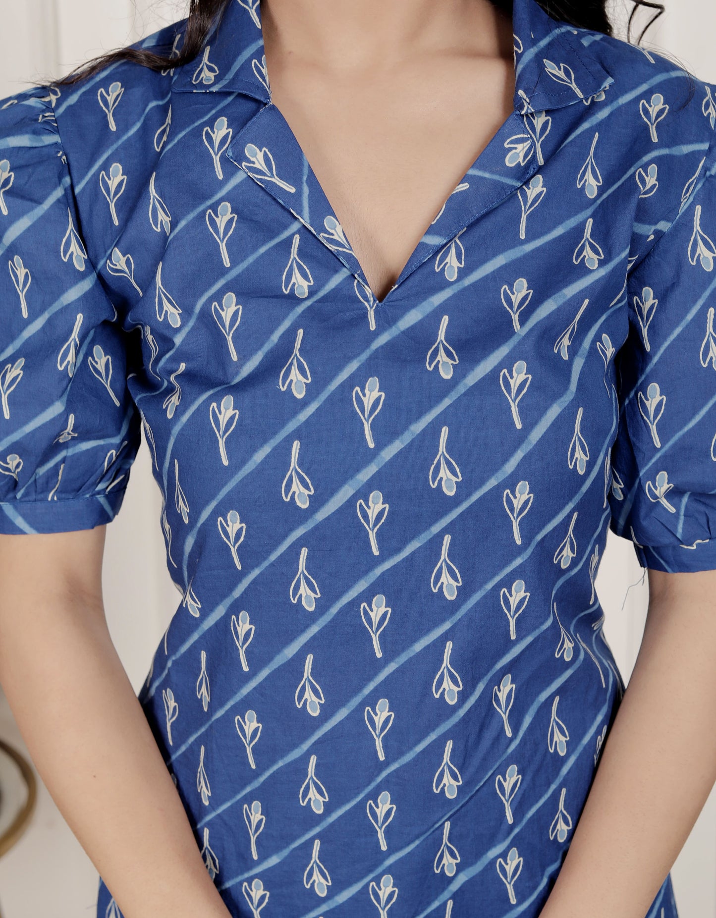 Miravan Womens Floral Print Collar-Neck Puff Sleeves A-Line Maxi Dress