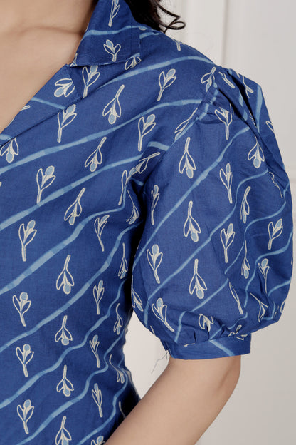 Miravan Womens Floral Print Collar-Neck Puff Sleeves A-Line Maxi Dress