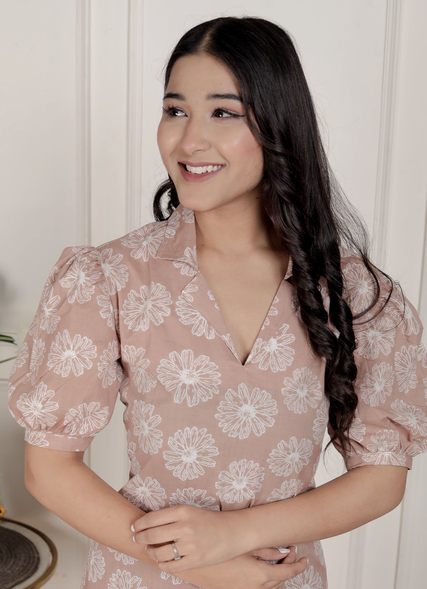 Miravan Womens Puff Sleeve Pure Cotton Printed Maxi Dress