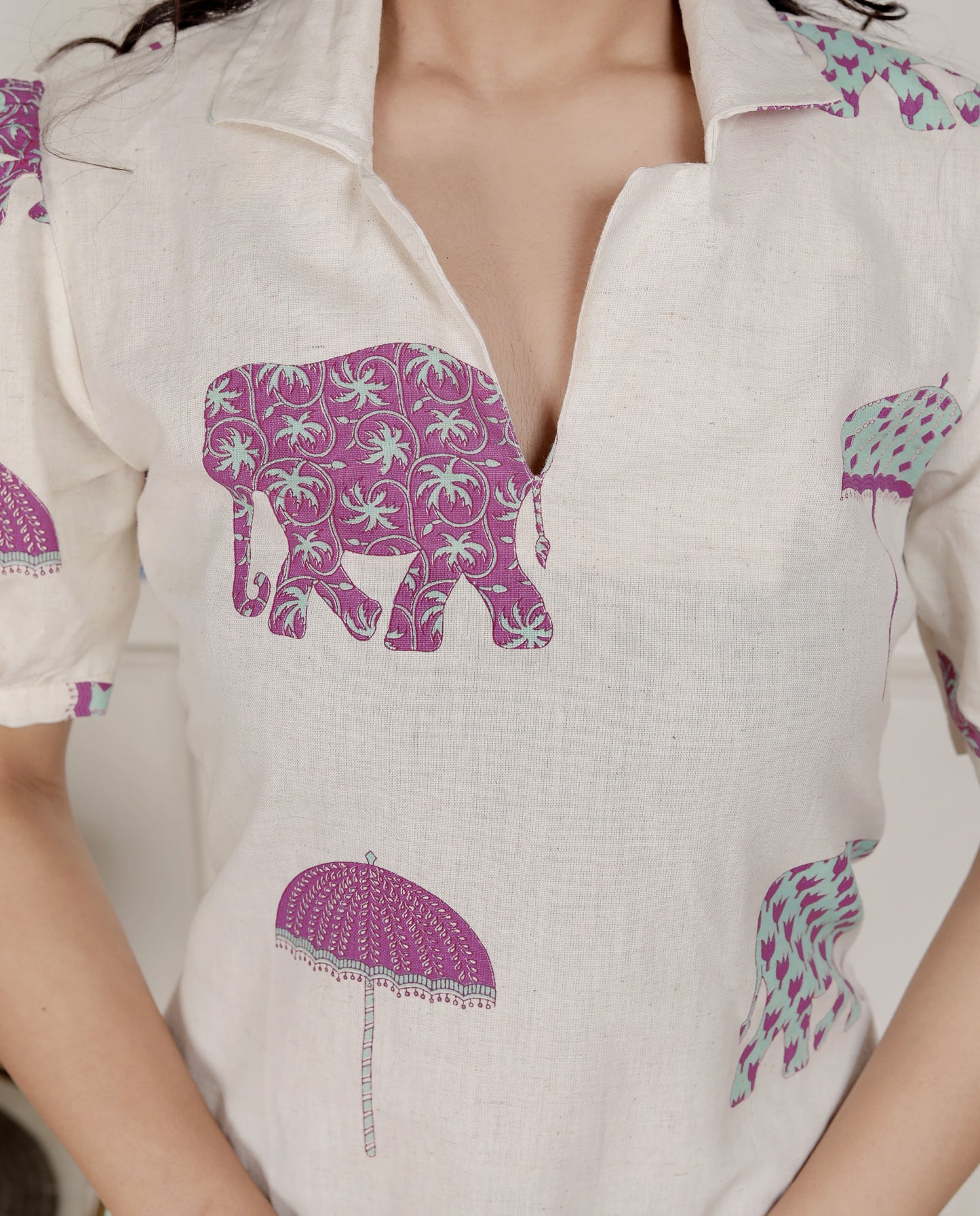 Miravan Womens Flex cotton Short sleeve Off White Animal print A-Line Maxi dress