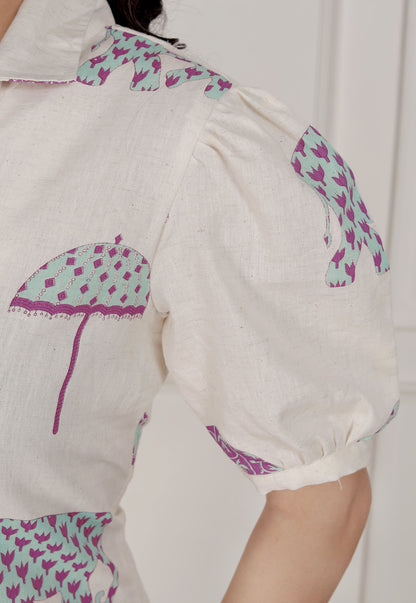 Miravan Womens Flex cotton Short sleeve Off White Animal print A-Line Maxi dress