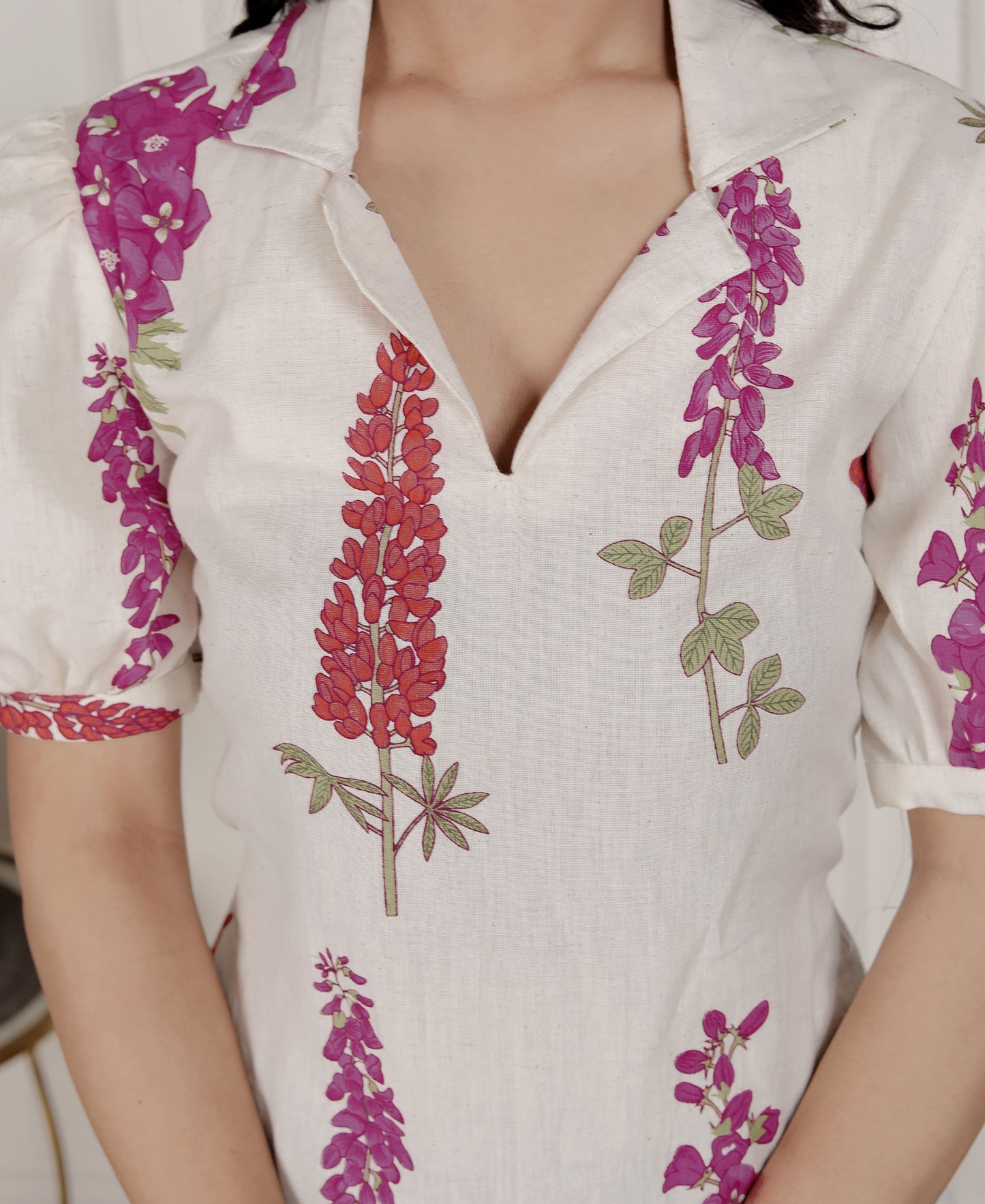 Miravan Womens Off White Flower Printed Cotton Flex Maxi Dress