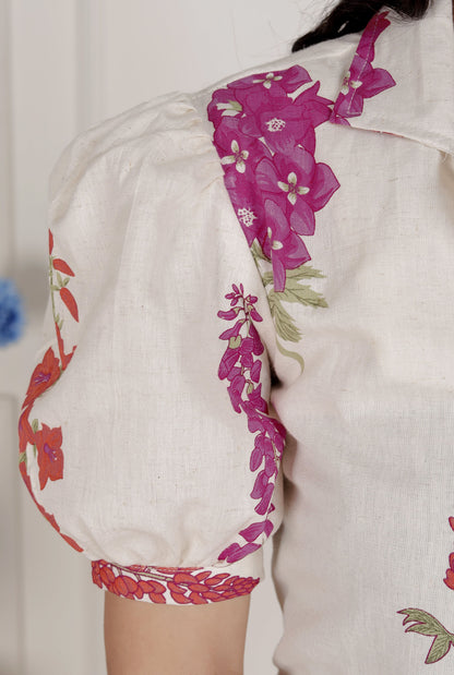 Miravan Womens Off White Flower Printed Cotton Flex Maxi Dress