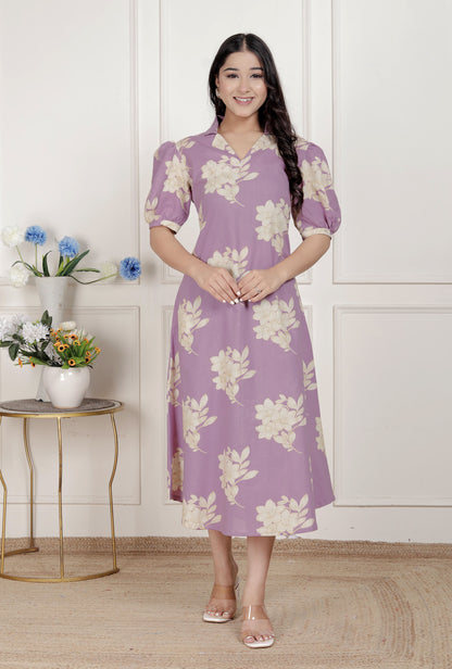 Miravan Womens Lavender Floral printed A-Line Maxi Dress