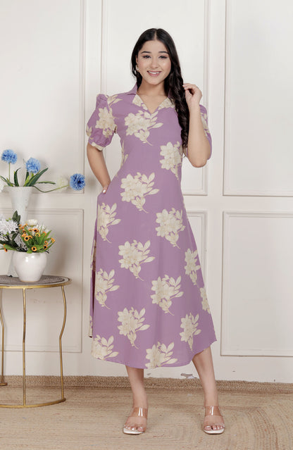Miravan Womens Lavender Floral printed A-Line Maxi Dress