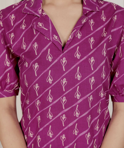 Miravan Womens Magenta Floral Printed Cotton Dress with one side Pocket