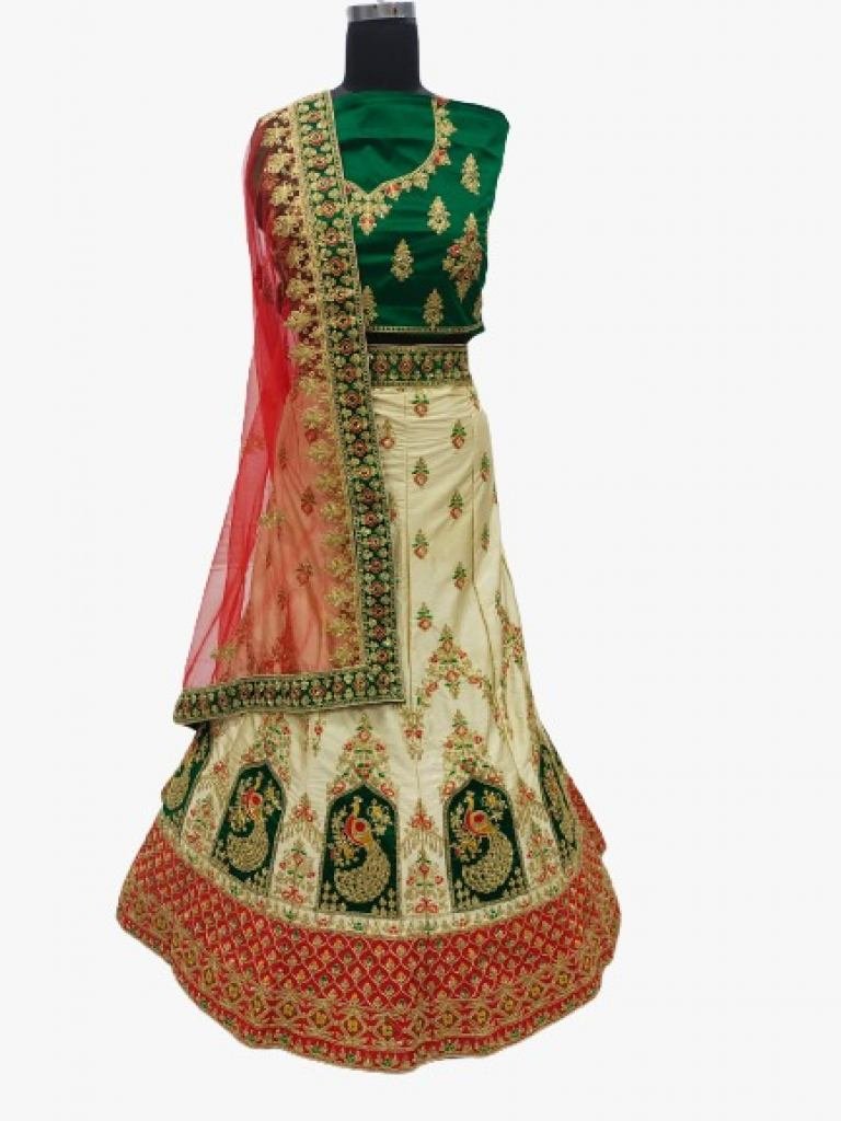 Dori Work Panetar Cream Bridal Lehenga Choli