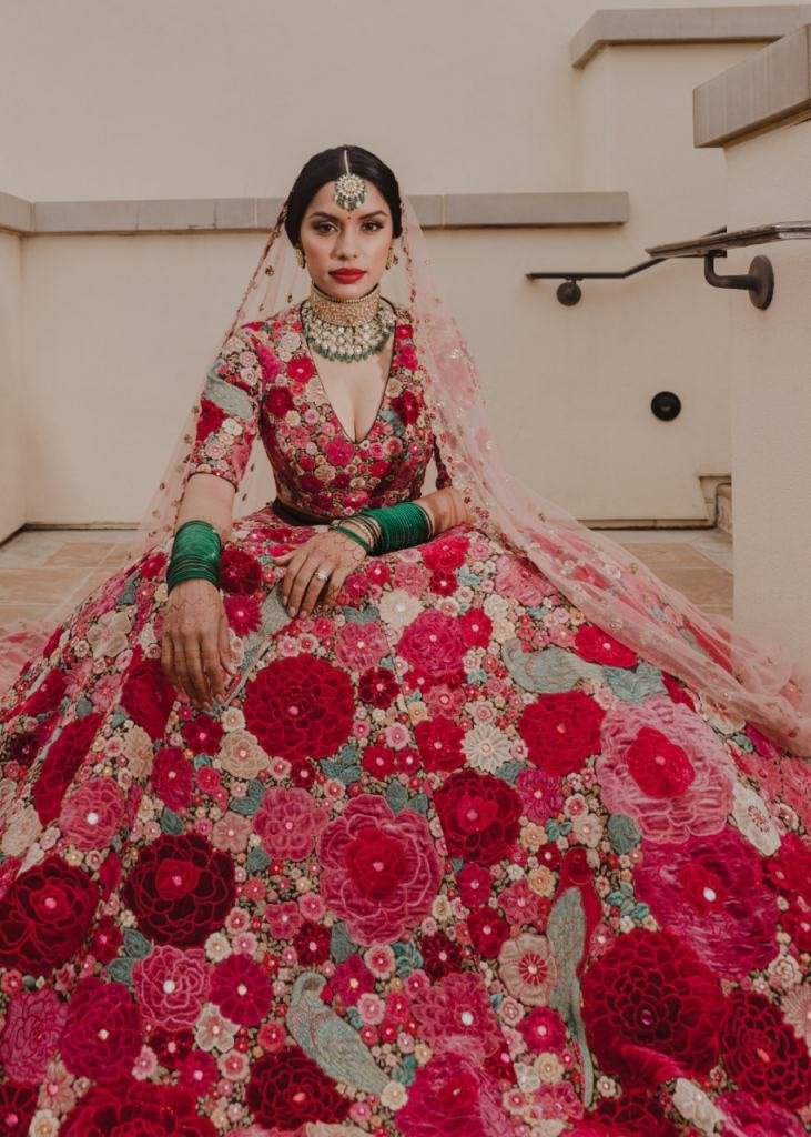 Red Velvet Bridal Embroidery Lehenga Choli By Fab Funda