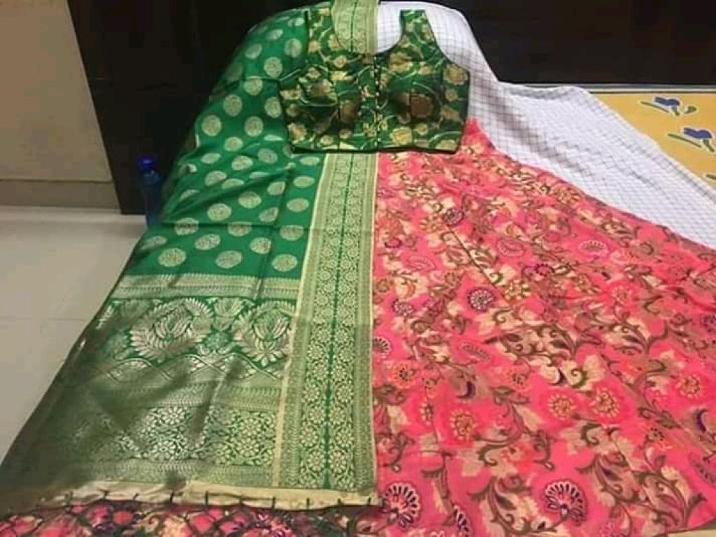 Semi Stitched  Banarasi brocade Lehenga With Stitched  Blouse And Dupatta