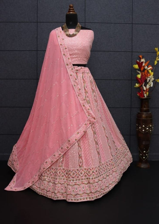 Titliyan baby pink  Lakhnowi work lehenga